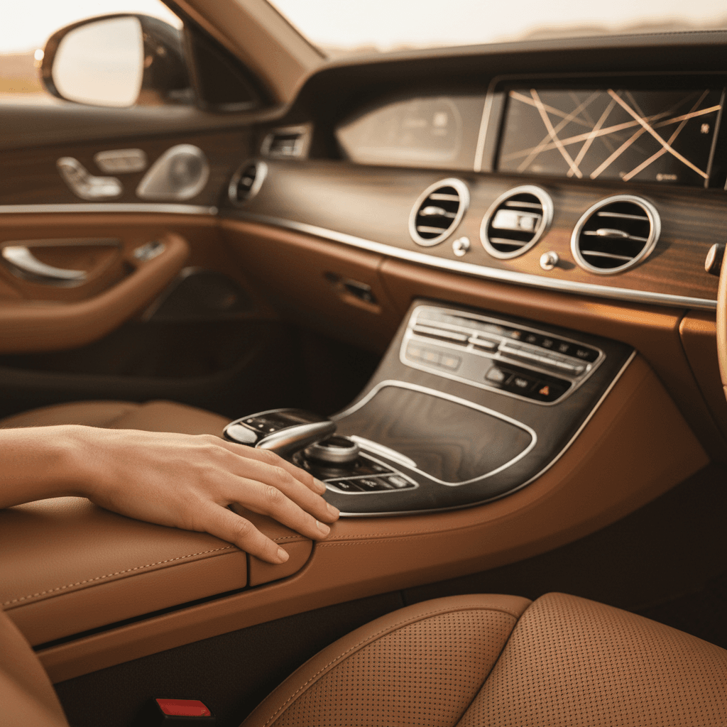 Immaculate leather interior of a chauffeured black car