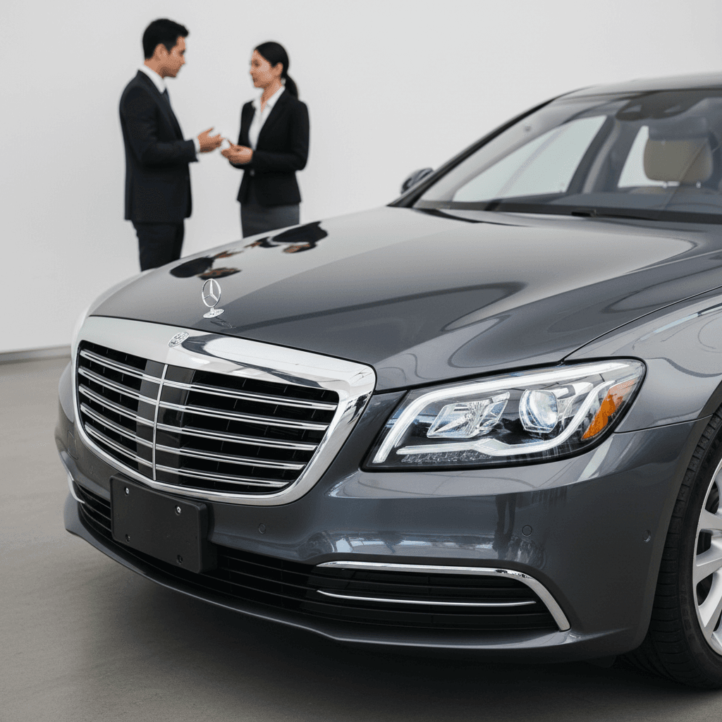 Chauffeur holding open the rear door of a black sedan